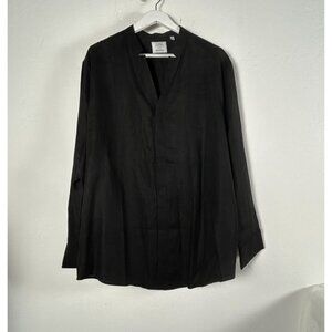 Baird McNutt Murano Mens Black Linen Shirt Size 2XB Button Up Long Sleeve Casual